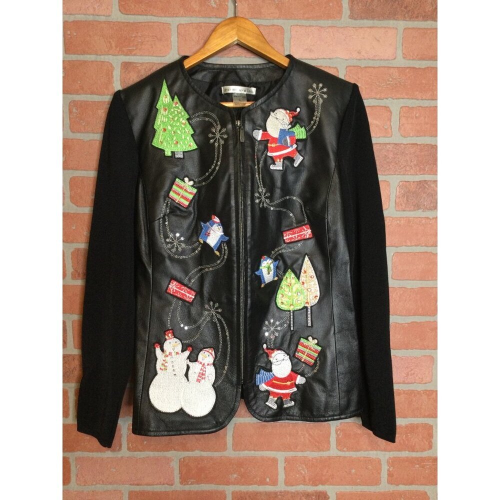 Peter Nygard Black Holiday Appliqué Jacket with Multicolor Accents